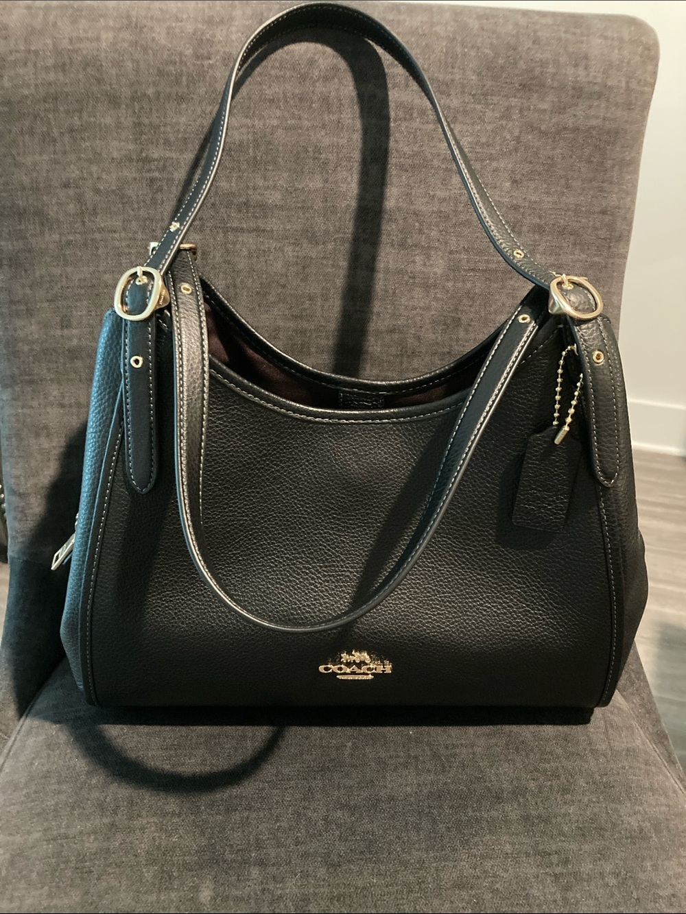 Coach Black Pebbled Leather Hobo Shoulder Bag with Gold Hardware (Erin)